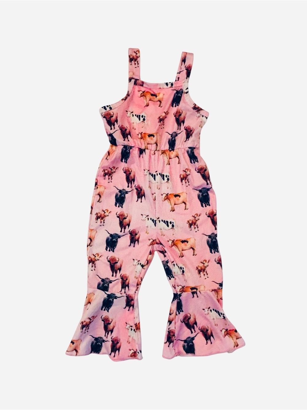 SHEIN Pink Cow Print Ruffle Jumpsuit